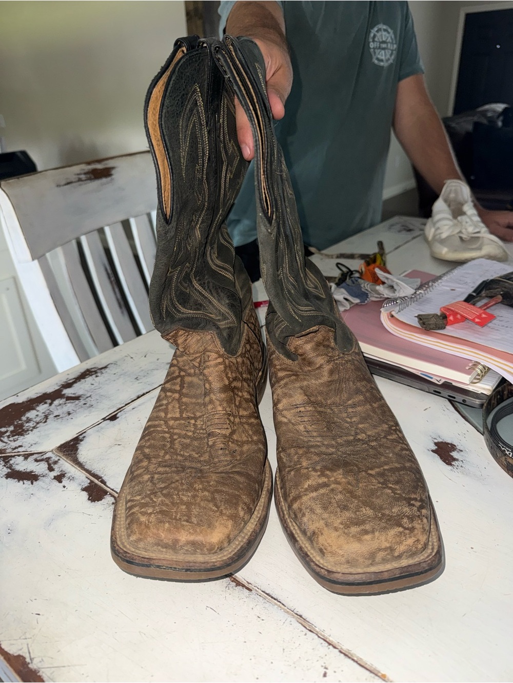 Tony Lama Two-Tone Brown and Black Western Cowboy Boots